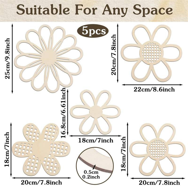 5pcs Wooden Flower Wall Decor  - Art And Craft For Nursery recension och pris